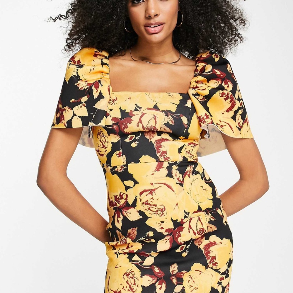 ASOS Yellow and Orange Puff Sleeve Mini Dress